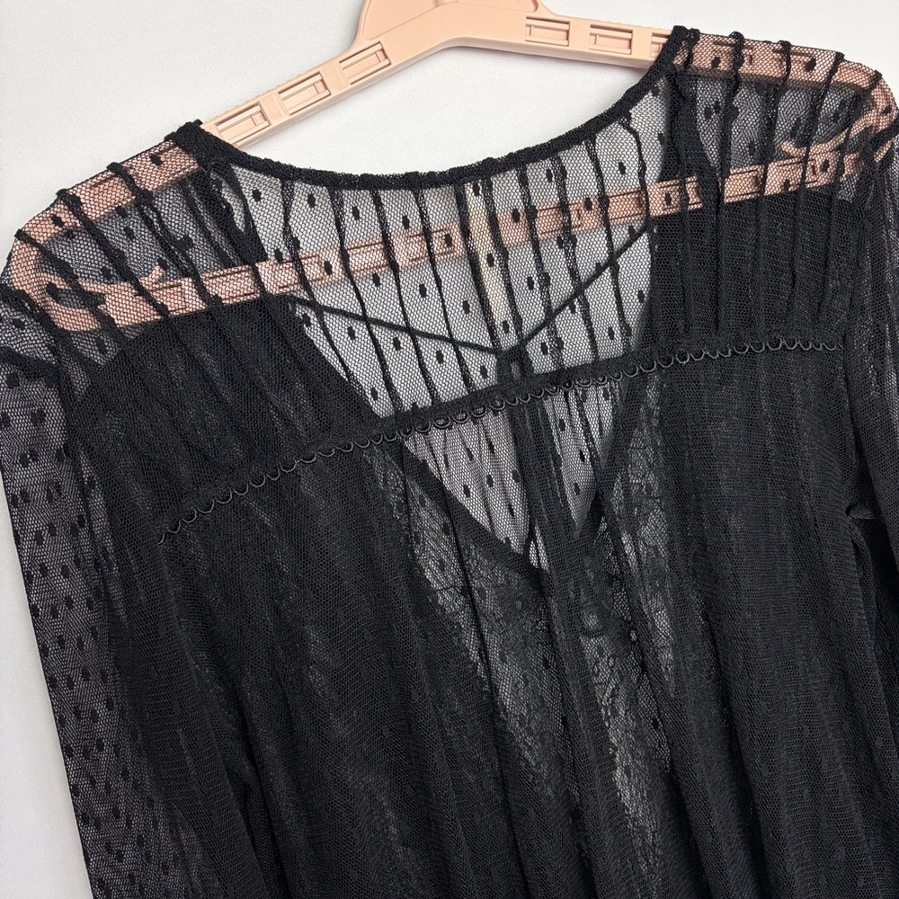 Free People Far Away Too Sz M Lace V Neck Black Boho Hippie Witchy Whimsigoth - Picture 7 of 15